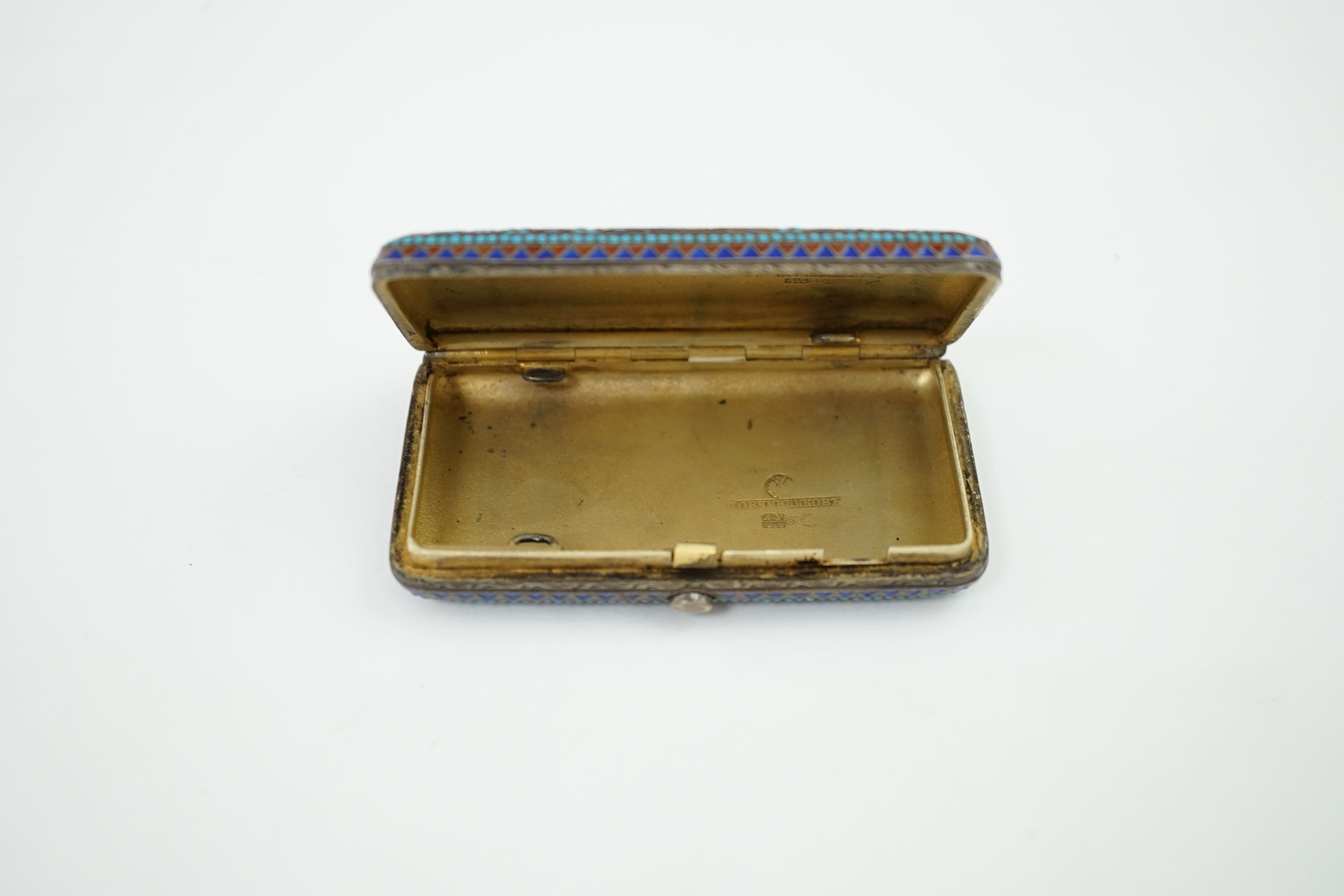 A 19th century Russian 84 zolotnik and cloisonné enamel cigarette case